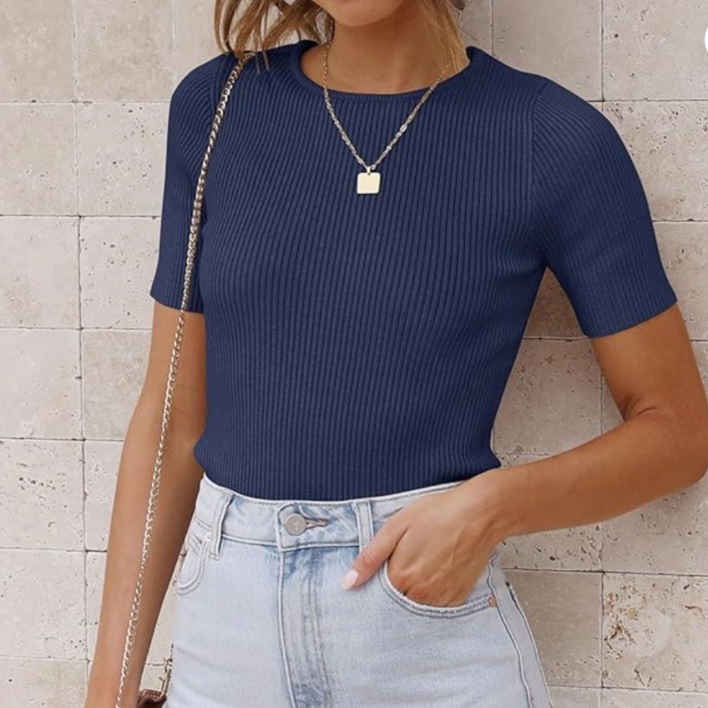 Zesica short sleeve knit slim fit tops